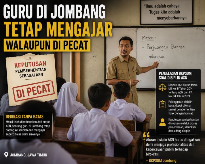 Tetap Mengajar Meski Dipecat: Dilema Guru di Jombang dan Tegasnya BKPSDM Soal Disiplin ASN