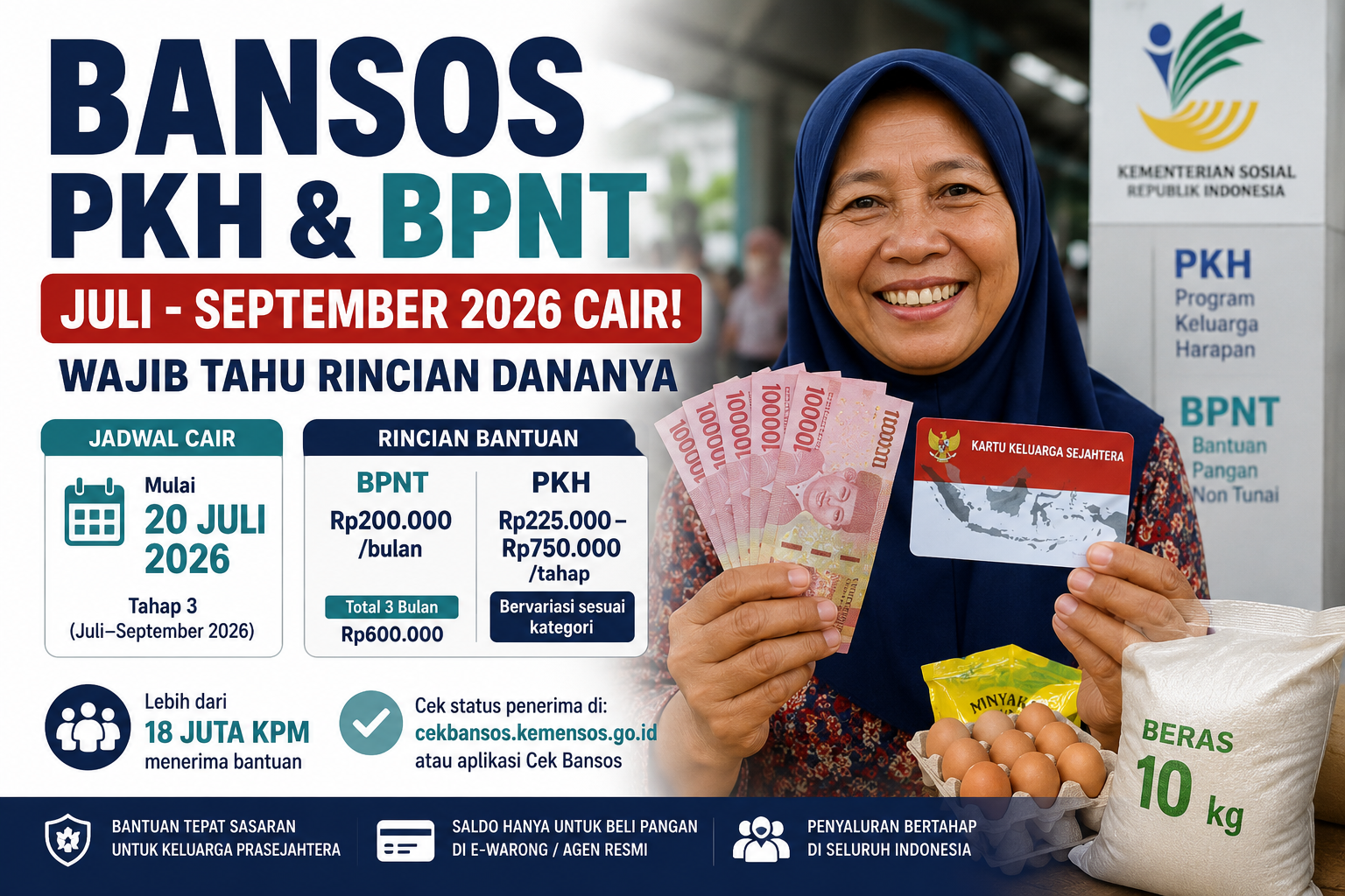 Bansos PKH BPNT Juli-September 2026 Cair, Wajib Tahu Rincian Dananya