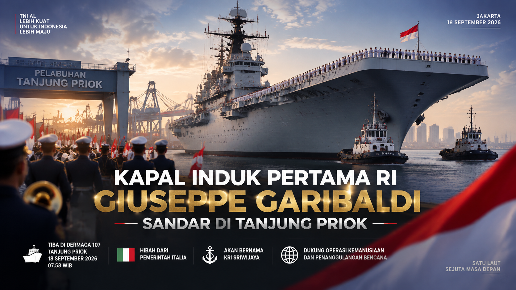 Kapal Induk Pertama RI Giuseppe Garibaldi Sandar di Tanjung Priok